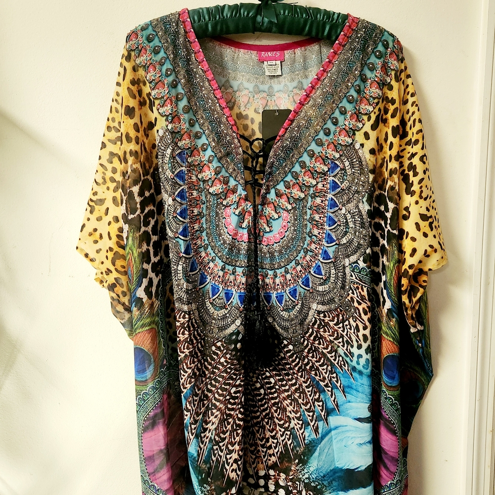 Ranee's of Miami Multicolor Bohemian Women Short Kaftan Cruise Wear - Picture 2 of 5